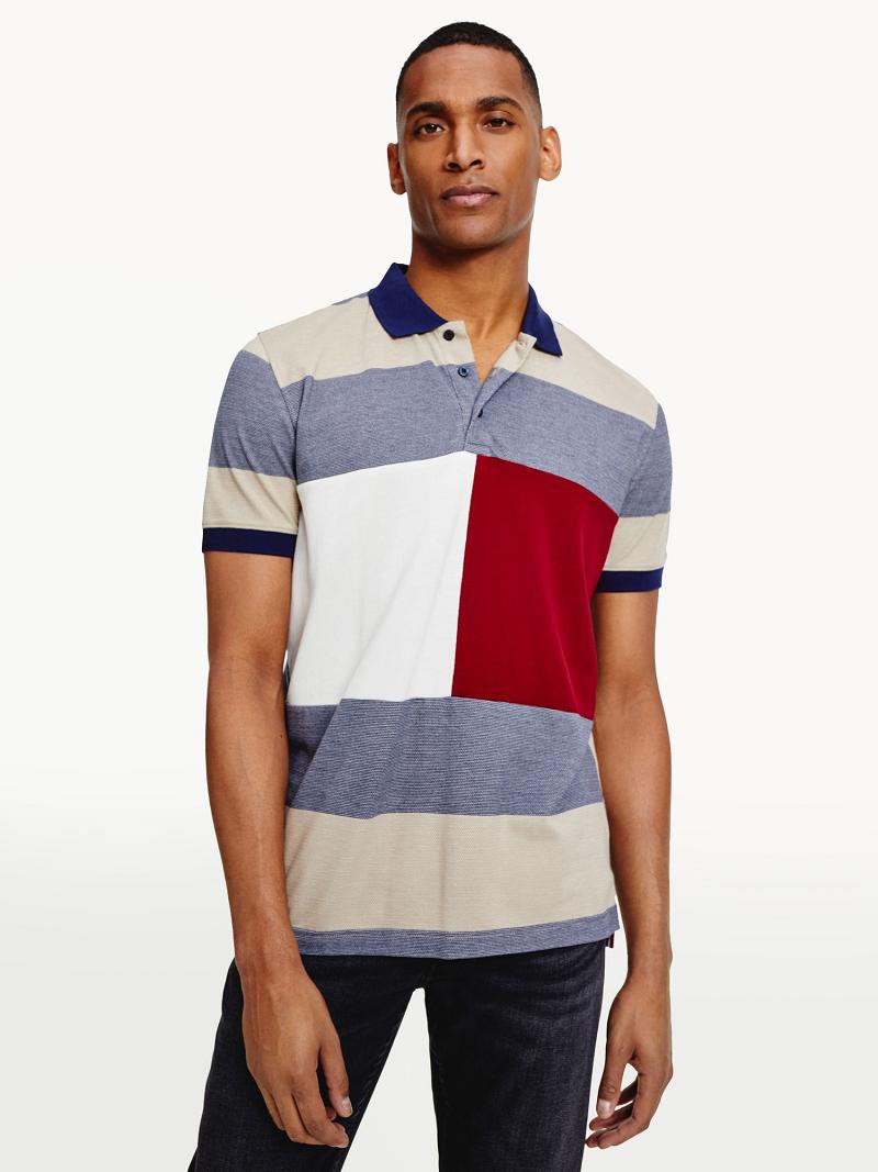 Férfi Tommy Hilfiger Regular fit tonal colorblock pique Polos Szürke Színes | HU 1089HAP